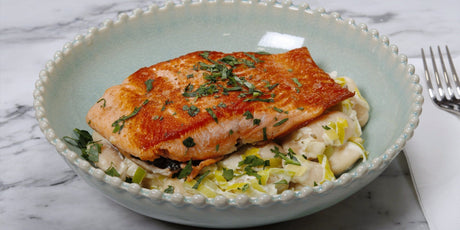 Salmon with Creamy Leek and Farmhouse Beans