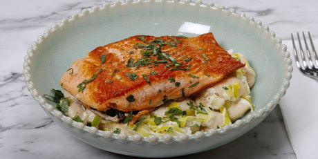 Salmon with Creamy Leek and Farmhouse Beans