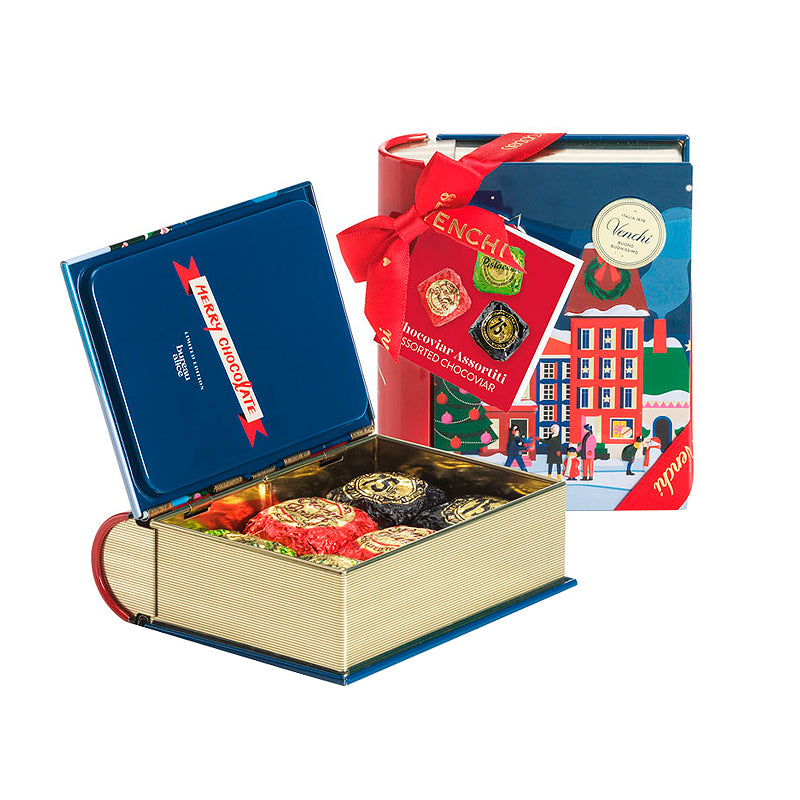 Venchi Festive Mini Book Tin 117g ~ Blue | Buy Italian Chocolate in New Zealand | Sabato Auckland