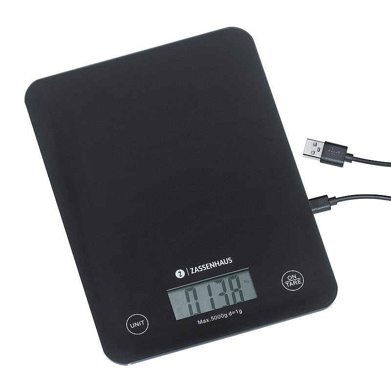 Zassenhaus Digital USB Rechargable Kitchen Scales ~ Black | New Zealand Delivery | Sabato Auckland