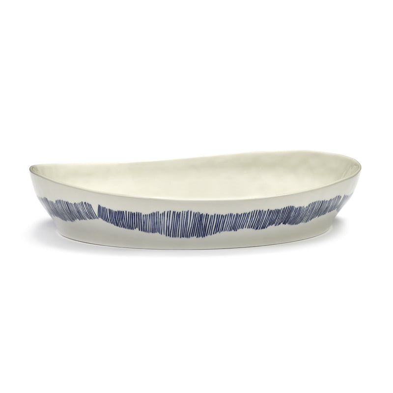 Ottolenghi Small Deep Serving Plate ~ White with Blue Stripes