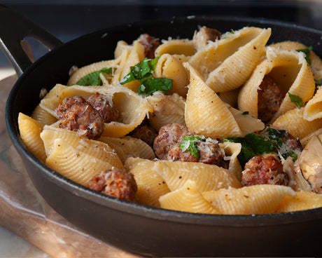 Conchiglioni Pasta with Pork Polpette & Artichokes