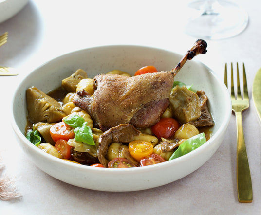 Duck Confit with Porcini, Artichokes and Gnocchi