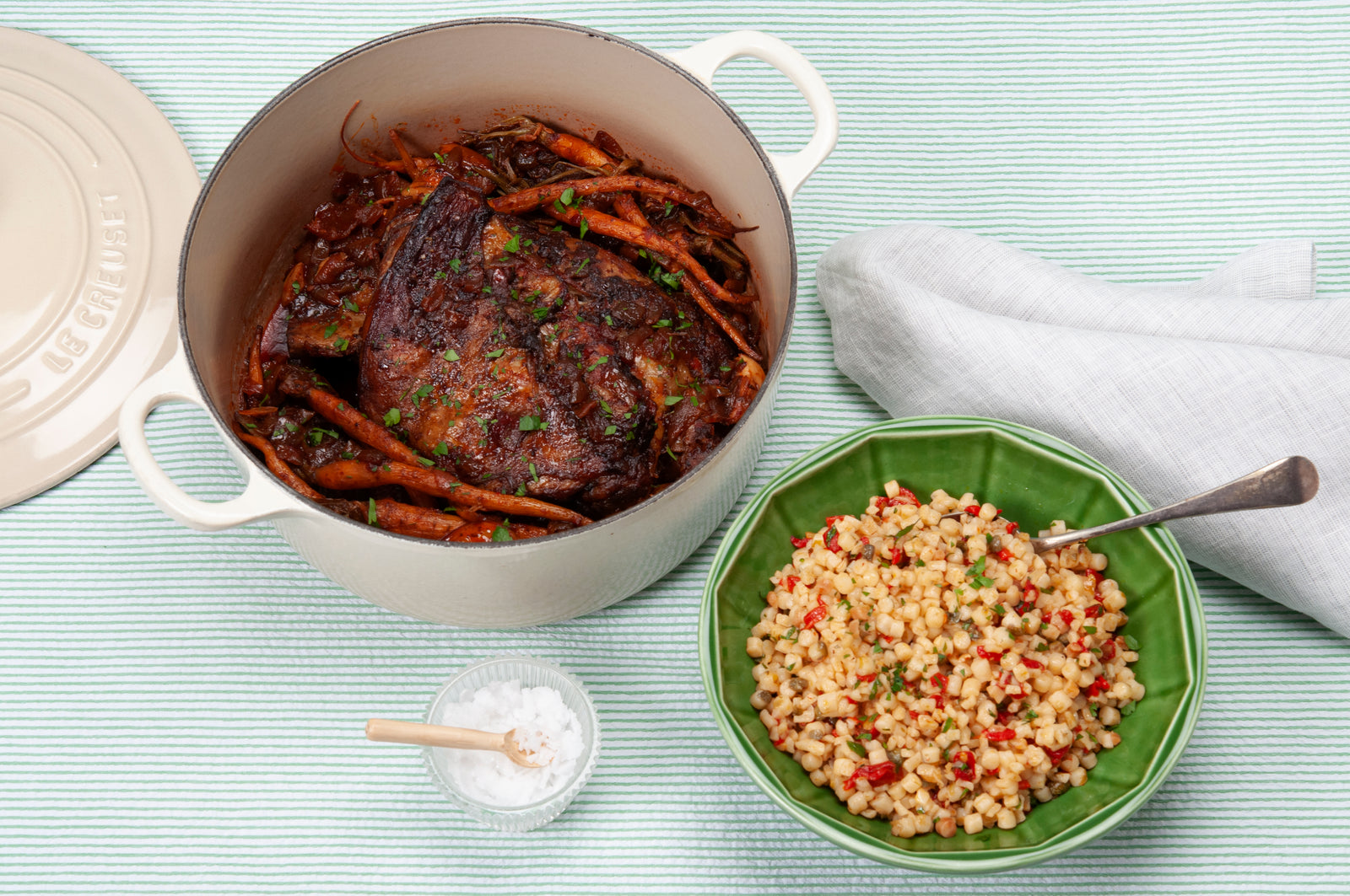 Nduja Oyster of Lamb with Baby Carrots and Fregola Salad