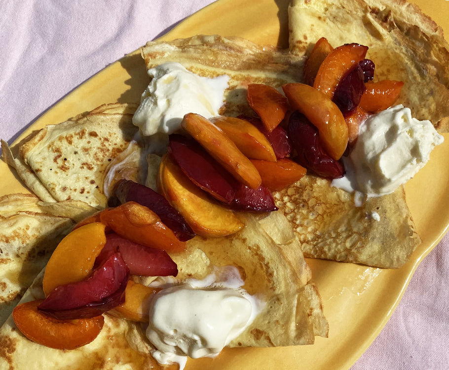 Gluten-Free Crêpes with Maple-Roasted Stone Fruit