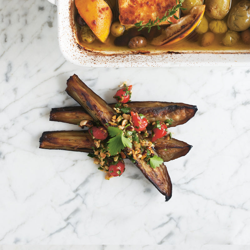 Hazelnut & Pepper Drop Salsa with Roast Aubergine