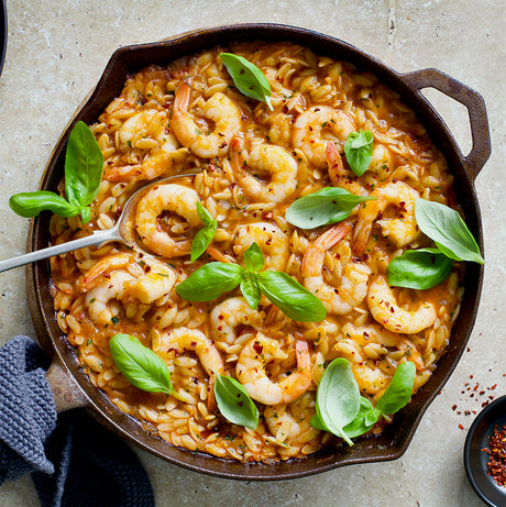 An easy weeknight dinner - One-pan Prawn & Risoni Pasta