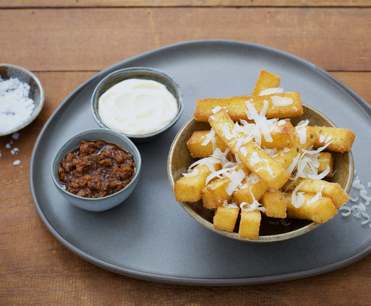 Polenta chips with pronto rosso and mayonnaise