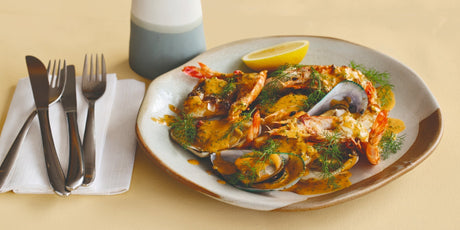 Selection of seafood with rich sauce