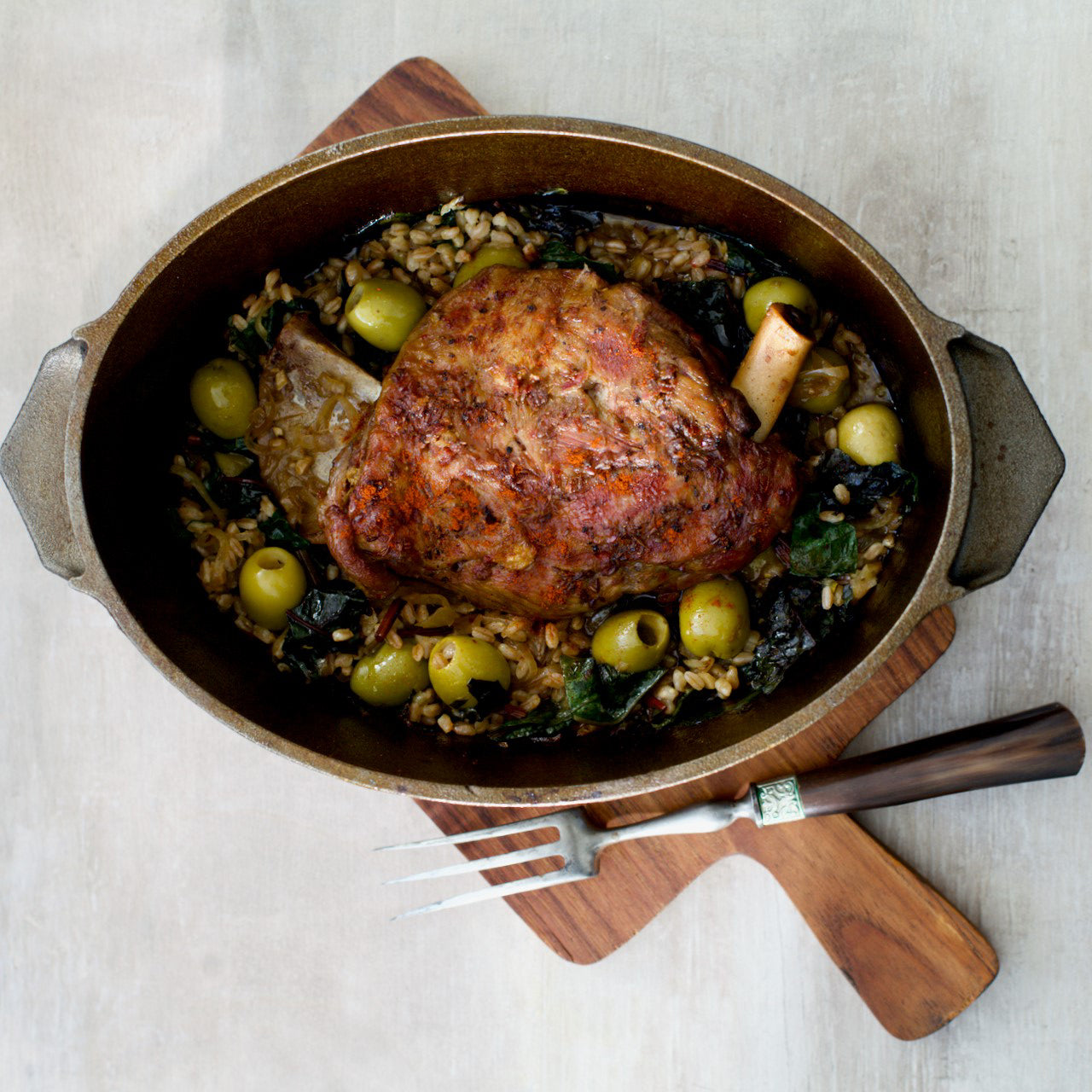 Slow Braised Lamb with Preserved Lemons, Olives and Fregola
