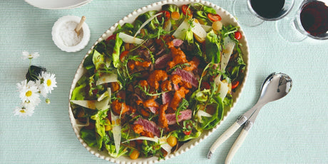 Spanish steak salad with romesco sauce