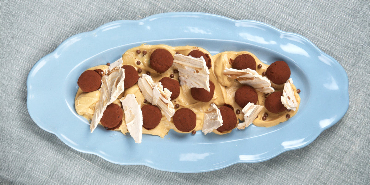 Tiramisu Balls with Dulcey Cream and Coffee Meringue Shards