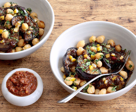 Baked Harissa, Eggplant & Chickpea Salad