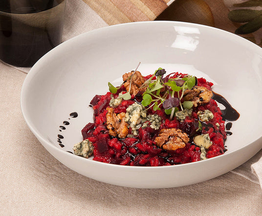 Beetroot Risotto with Mt Eliza Blue Monkey Cheese & Walnuts