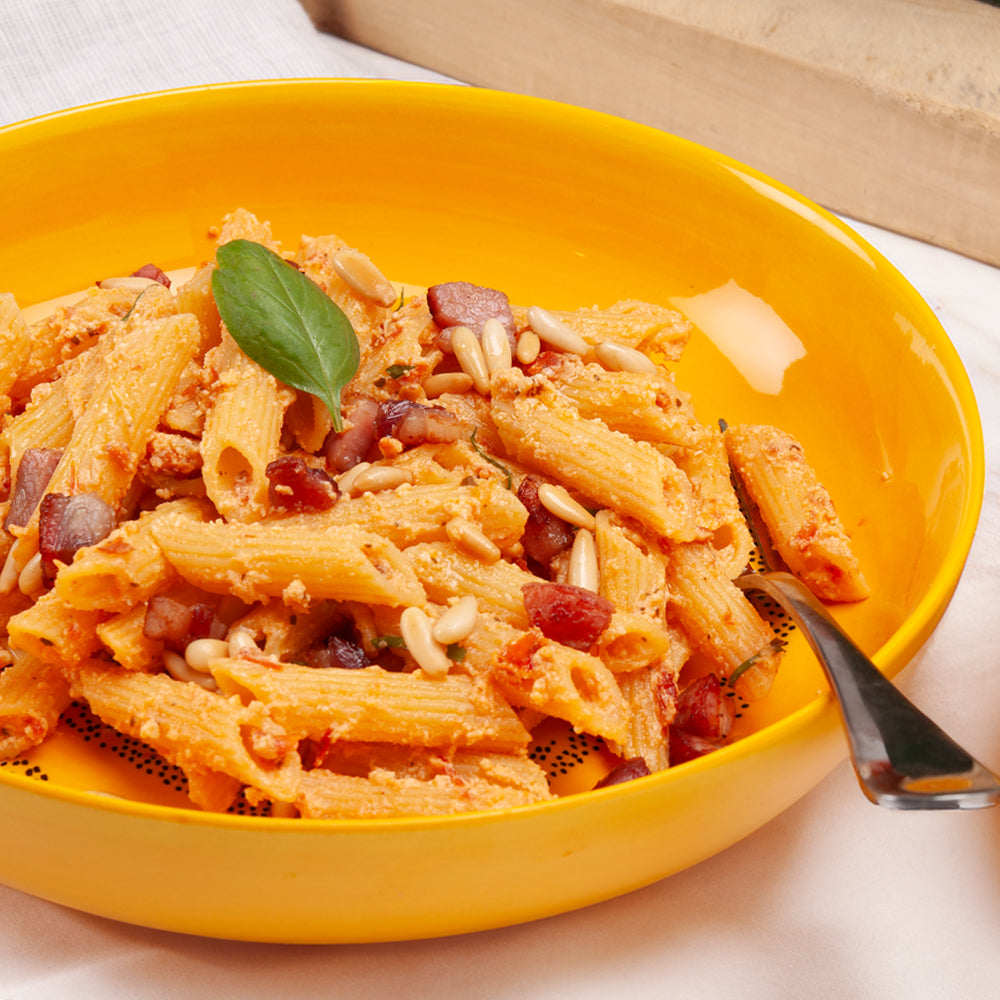 Penne with Pancetta, Ricotta and Pronto Rosso