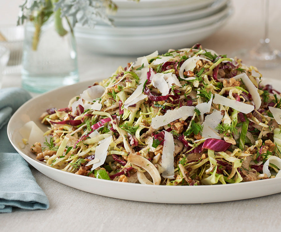 Fennel, Radicchio, Cabbage, Walnut & Parmigiano Slaw