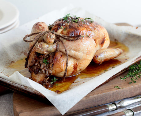 Roast Chicken with Prosciutto & Pronto Rosso Risotto Stuffing