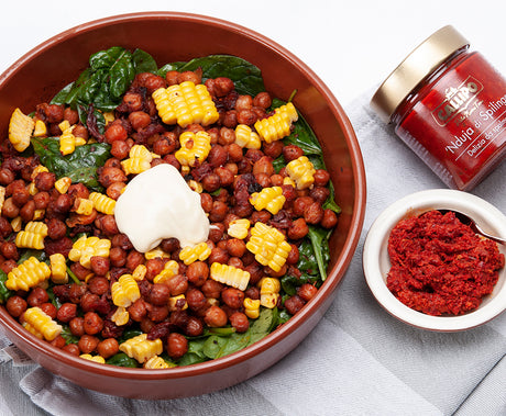 Roasted Chickpeas with Nduja & Corn