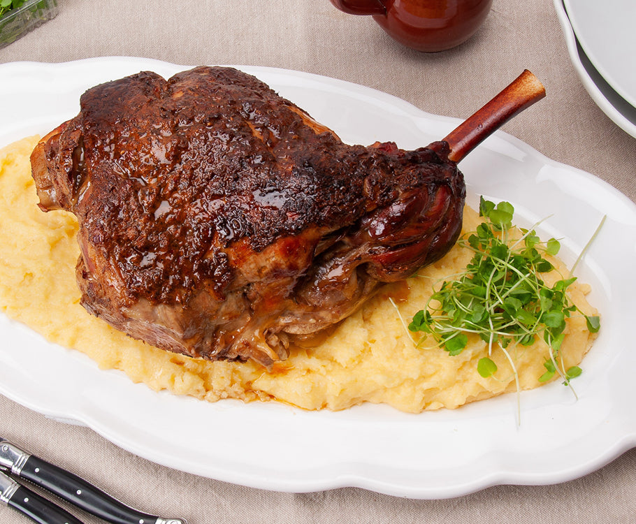 Slow Roasted Moroccan Leg of Lamb with Polenta