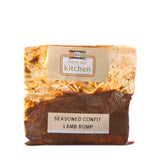 Packaged seasoned confit lamb rump with 'Sabato' label on a white background