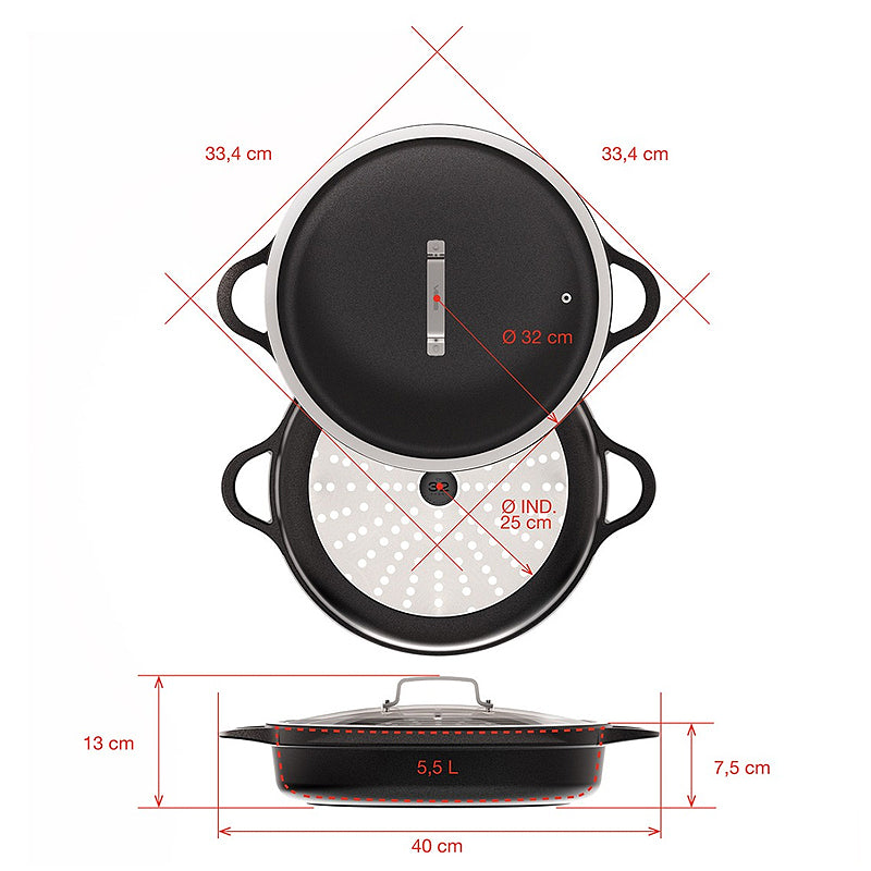 Valira Shallow Casserole with Lid 32cm Dimensions | New Zealand Delivery | Sabato Auckland